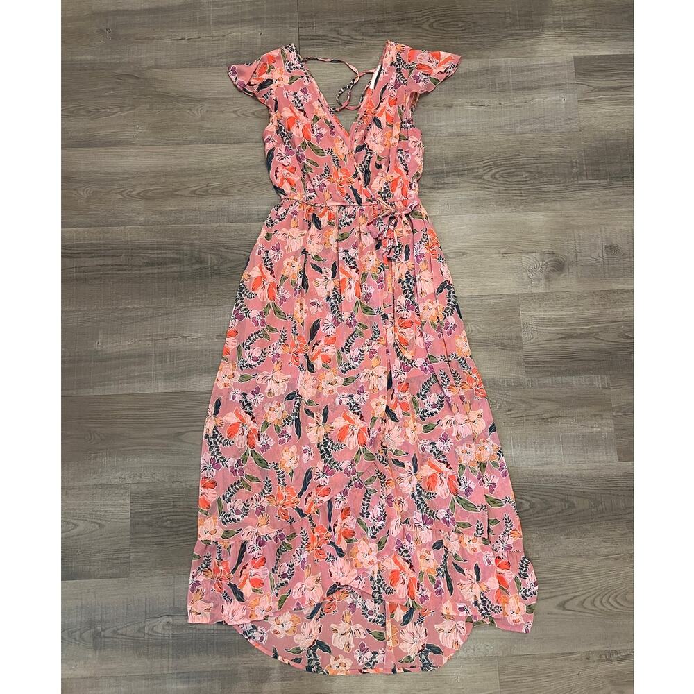 Women's Multicolored Floral Faux Wrap Asymmetrical Dress